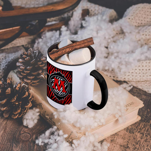 3dRose Wicked Red Zebra Initial Letter M Two Tone Mug, 11 oz, Black/White...