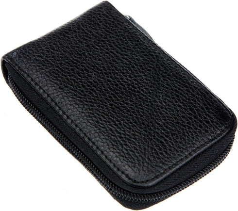 RFID Blocking Genuine Leather Mini Credit Card Case Organizer Compact Wallet with ID Window - Black...