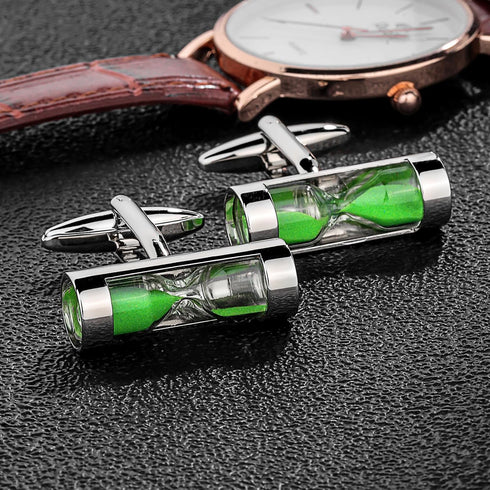 Green Hourglass Cufflinks For Men....