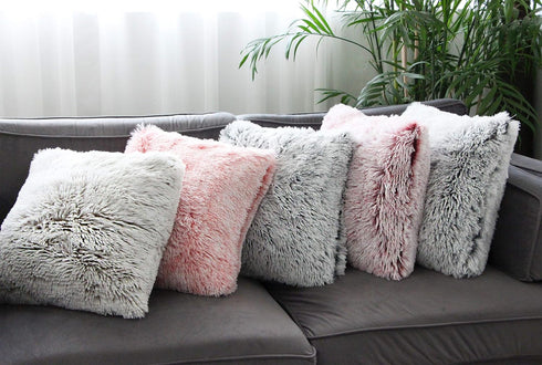 Uhomy 2 Packs Fluffy Accent Pillows Cover 20"x20", Soft Burgundy Ombre Faux Fur Throw Pillow Case, Modern Luxury Decorative Square Cushion Cover f...