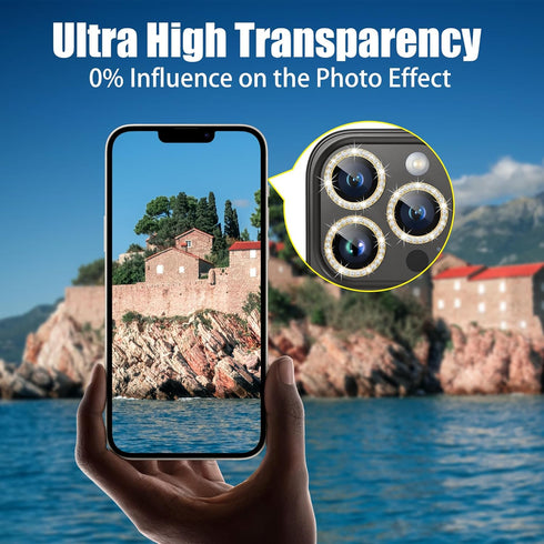 AGVEE 3+3 Camera Lens Protector for iPhone 15 Pro 6.1" / 15 Pro Max 6.7", Bling Diamond & Bling Glitter Metal Ring 9H Tempered HD Glass Camera Pro...