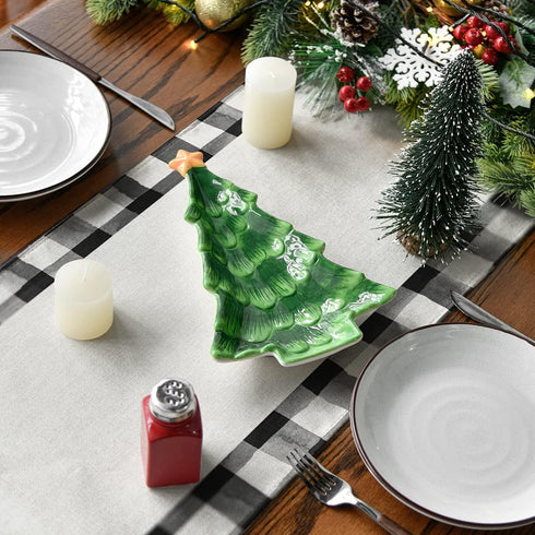 Artoid Mode Waterclor Buffalo Plaid Christmas Trees Merry Xmas Table Runner, Seasonal Winter Holiday Kitchen Dining Table Decoration for Indoor Ou...