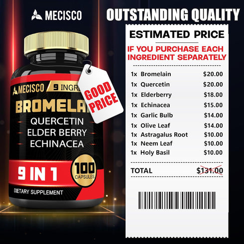 Bromelain 1000mg with Quercetin, Elderberry, Echinacea & More Supplement - 100 Capsules - Bromelain Quercetin Supplement Supports Digestive System...