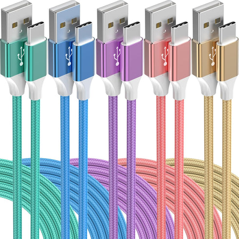 USB C Cable, 5Pack USB to USB C Cable, Type C Charger Fast Charging Cable Nylon Braided Android Charger for iPhone 15 Charger, Samsung Galaxy, Hua...