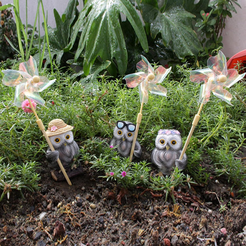 Funny Owl Windmill Garden Statues Decoration Resin Sculpture Decorations Novelty Gift for Desk Indoor Outdoor Yard Patio Lawn Figurines Landscape ...