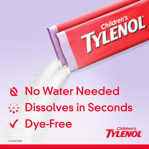 Children's Tylenol Dissolve Packs with 160 mg Acetaminophen Pain Reliever & Fever Reducer, Kids' Powder Packets for Cold & Flu Symptom Relief, Ibu...
