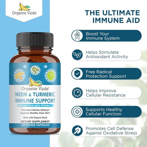 Organic Veda Neem & Turmeric Capsules with Amla Fruit, Tulsi, Holy Basil, Black Pepper Extract - Immune Support Dietary Supplement - Boosts Health...