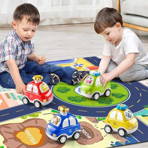 TEMI 4PCS Inertia Animal Car Toys with Play Mat/Storage Bag for Toddlers Toy Age 1-3, Baby Toys 1 2 3 Years Old Boys Birthday Newborn Gifts...