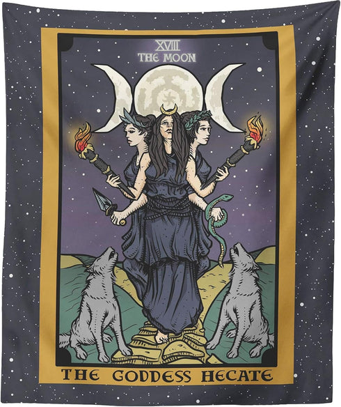 The Goddess Hecate Tarot Card Tapestry - Triple Moon Goddess of Witchcraft Hekate Wheel Pagan Witch Wall Hanging (60" x 50")...