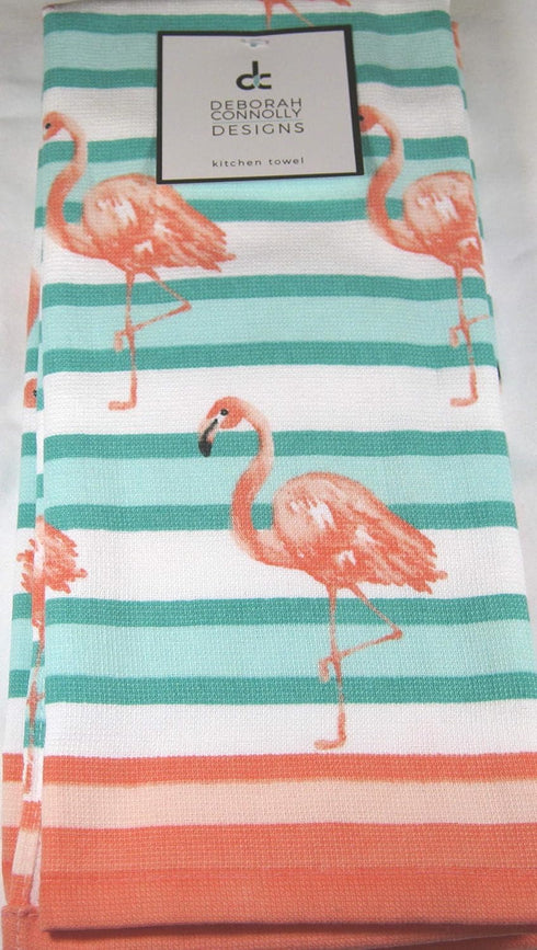 Decorative Set of Absorbent Kitchen Towels Flamingos 100% Cotton 18" x 28"...