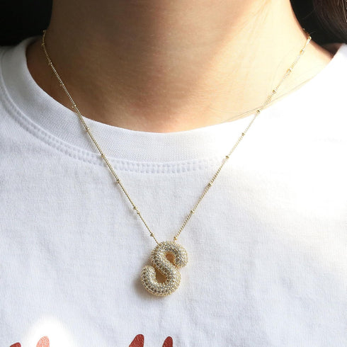 Bubble Initial Necklace for Women 18K Gold Plated Cubic Zirconia Balloon Letter Alphabet Personalized Name Pendant Necklaces Jewelry Gifts...