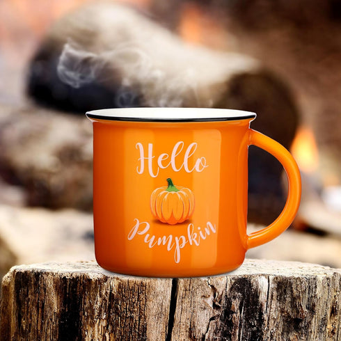 2 Pcs 14oz Hello Pumpkin Fall Mugs Pumpkin Spice Autumn Coffee Mug Orange Pumpkin Mug Campfire Autumn Coffee Cups for Happy Halloween Thanksgiving...
