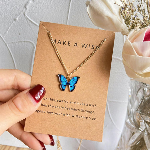FUTIMELY Cute Butterfly Pendant Necklace Set For Women Teen Girls,4/5 PCS Butterfly Chain Necklace Colorful Animal Minimalist Charm With Message C...