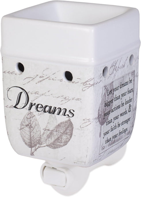 Elanze Designs Dream Bigger Actions Louder Faith Stronger Grey Leaves White Ceramic Stone Plug-in Warmer...