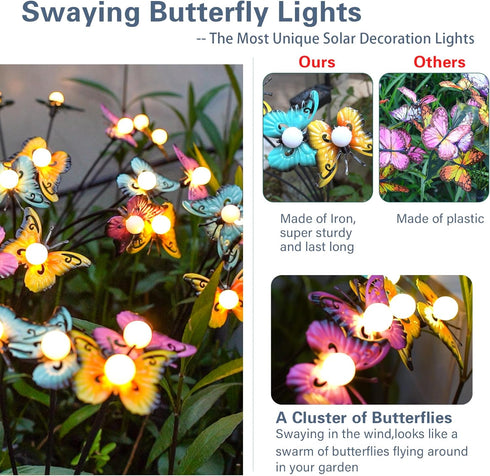 Solar Garden Lights, Swaying Butterfly Lights, Decorative Solar Butterfly, Solar Lights Outdoor, Butterflies Made of Iron, Gift for Mother & Grand...
