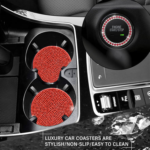 11 PCS Bling Rhinestones Leather Car Accessories Set,Bling Steering Wheel Cover for Women,Center Console Armrest Pad Belt Cover Handbrake Gear Cov...