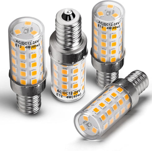 12V E12 LED Candelabra Bulb 40Watt Equivalent Warm White 2700K 4W 450Lm Low Voltage AC12-24V/DC10-30V for RV Camper Marine Boat Cabin Patio Landsc...