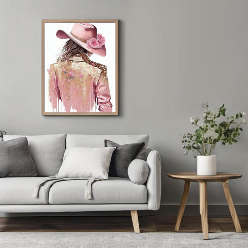 Posterizer 1 pcs-pink and gold cowgirl decor-Western Art-Abstract & Modern Art-Gift for Men Women Entrepreneur Teens-Living Room Bedroom Decor- UN...