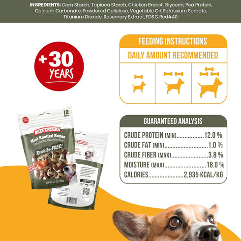 Beefeaters Dog Treats - Mini Knotted Bone Chicken Flavor 12ct | Rawhide Free Dog Foods | Real Chicken No Artificial Flavors | Digestion-Friendly, ...