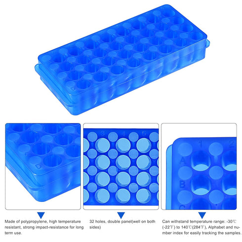 MECCANIXITY Centrifuge Tube Rack 11mm/7.5mm Hole Dia 32-Well Double Panel Polypropylene for 0.5ml/1.5ml/2ml Tube Pack of 2...