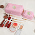 Personalized Initial Letter Makeup Bag Preppy Patch Bag, 2Pcs Waterproof PU Leather Chenille Letter Cosmetic Bag, Pink Travel Makeup Bag with Zipp...