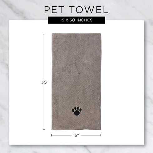 Bone Dry Pet Grooming Towel Collection Embroidered Absorbent Microfiber Drying Set, 15x30, Black, 3 Count...