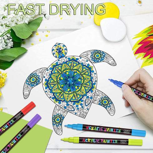 IVSUN 24 Colors Premium Extra Fine Point Acrylic Paint Marker Pens for Wood, Canvas, Stone, Rock Painting, Glass, Ceramic Surfaces, DIY Crafts Mak...