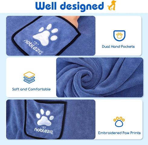 Nobleza Dog Towel, Super Absorbent Large Pet Towel with Hand Pockets, Microfiber Quick Drying Dog Towels for Drying Dogs, Mazarine...