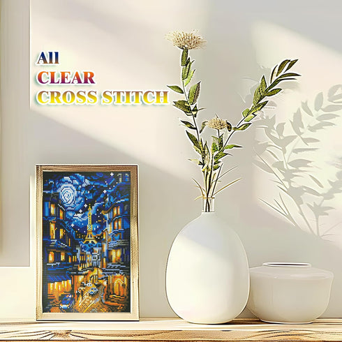 ROSTITCH - The Romantic Stree of Paris Cross Stitch Kits for Beginners Adults 11CT Pre-Printed Aida Cross-Stitch,Needlecrafts Embroidery Kits Arts...