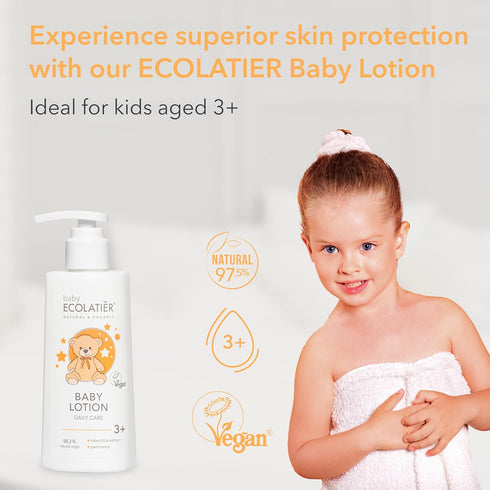 Baby Lotion - 98.2% natural ingredients - for Daily Care, Suitable for 3+, 150ml - Calendula Extract & Panthenol, Vegan baby lotion for newborn - ...