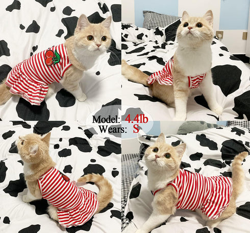 Dog Shirt Striped Skirt Pet Dress Clothes, Puppy T-Shirts Soft Costumes, Puppy Apparel Print Vest Outfits for Small Medium Dogs and Cats Princess ...