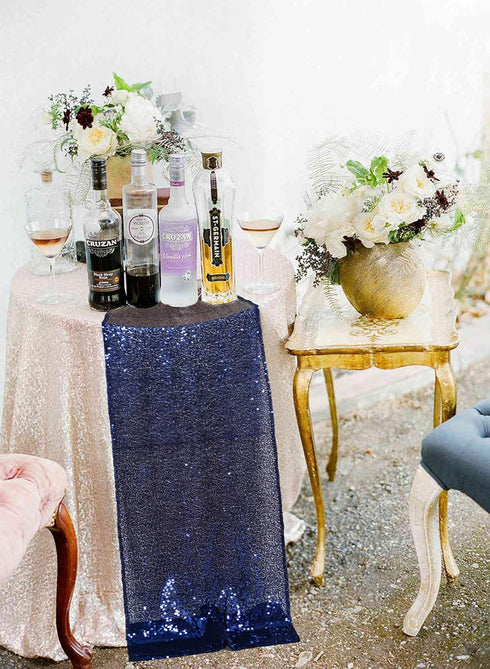 ShinyBeauty 2 Pack Navy Blue Sequin Table Runners | 12in x 108in Elegant Dining Table Runner | Perfect for Round Tables | Fall & Christmas Theme |...