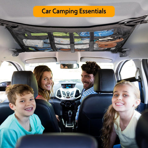 Car Ceiling Cargo Net with 3 Pockets,31.5"x21.6" Reduce Sagging Car Storage Mesh Organizer,Double Layer Roof Mesh Camping Overlanding Gear Must Ha...