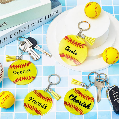 Taiyin 20 Pcs Softball Baseball Acrylic Keychain Blanks Acrylic Keychain with Tassel,Softball Party Gifts for Team(Softball)...