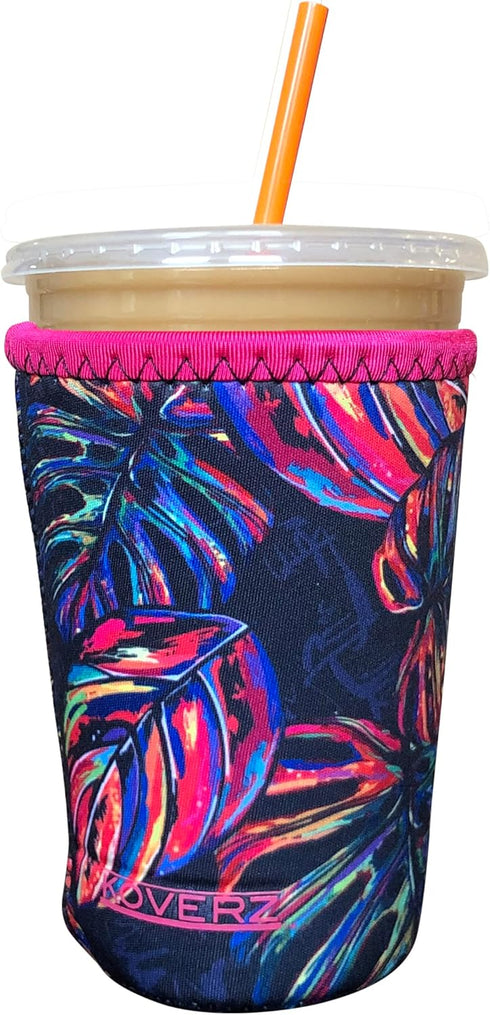 Koverz Iced Coffee Sleeve, Insulated Neoprene Cup Sleeve, Fits a 24 Oz. Coffee Cup, Washable and Reusable, Iced Coffee Accessories, Medium Tropics...