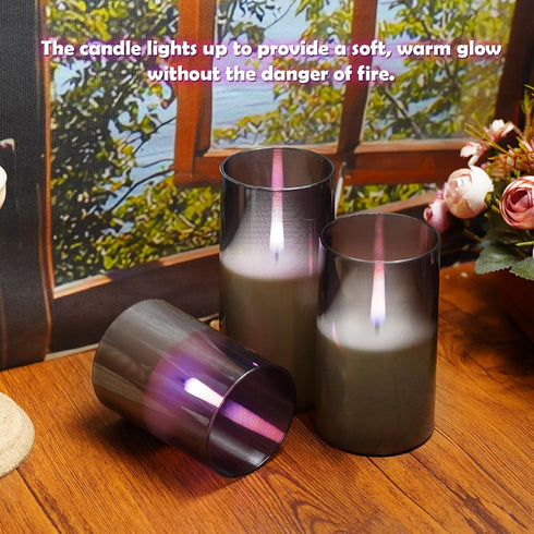 Flameless Candles Upgraded Realistic Flickering Flame LED Candles,Battery Operated Candles with Remote Timers,Acrylic Electric Candles Set of 3(D ...