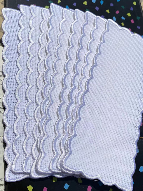 10 pcs Colored pure white Scallop Embroidery Edged Blank Cross Stitch Bookmark for DIY,aida Fabric Edged Cross Stitch Book Mark Blank to Cross Sti...