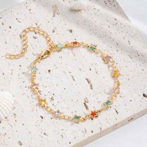 Sanyaa Star Bracelet 18K Gold Plated Multi Stone Crystal Star Bracelet for Women (Colorful)...