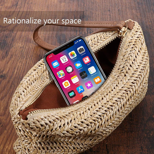 FENICAL Straw Clutch Bag Bohemian Zipper Wristlet Summer Beach Handbag for Women Girls...