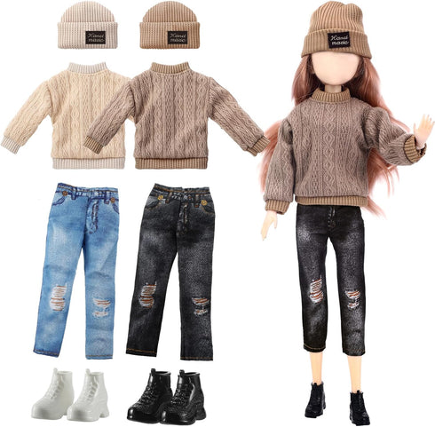 Bencailor 8 Pcs Doll Clothes Girls Doll Accessories Include Wear Sweater Dolls Pants Shoes Hat for Winter 12 Inch Doll(Elegant)...