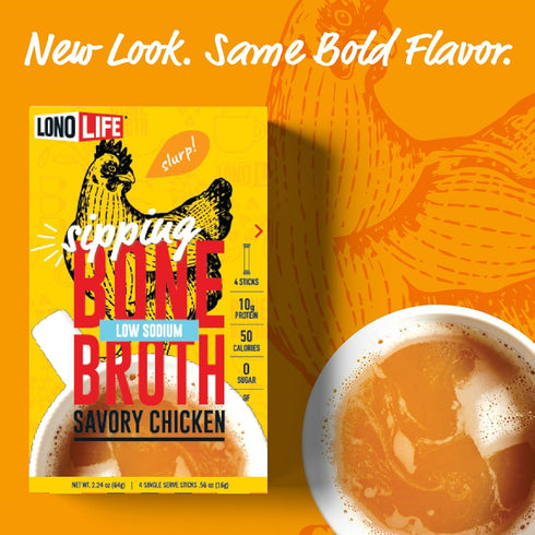 LonoLife Reduced Sodium Chicken Bone Broth Powder Mix | 10g Protein | Collagen-Rich, Keto & Paleo Friendly | Natural Ingredients | 10 Portable Sti...