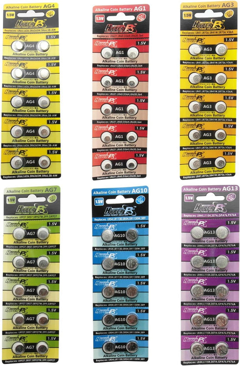 (Total 60 pcs) AG1 AG3 AG4 AG7 AG10 AG13 Alkaline 1.5V Button Cell Battery Single Use Watch Toys Remotes Cameras...