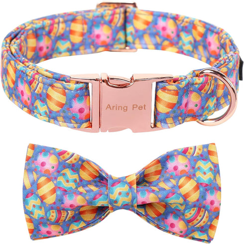 ARING PET Easter Dog Collar-Cute Easter Eggs Dog Collar with Bow, Adjustable Cotton Purple Easter Pet Collar Puppy Collars with Metal Buckle...