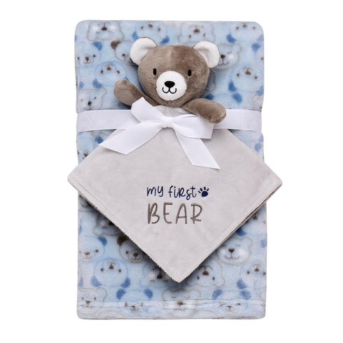 Baby Starters 2 Piece Plush Snuggle Buddy Toy and Plush Baby Blanket Gift Set, My First Bear and Bear Print, Grey (30 in. x 36 in)...