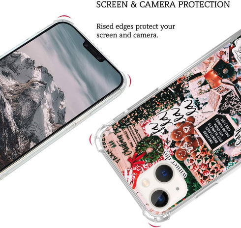 Winter Christmas Holiday Collage Case for iphone 13, Retro Aesthetic Christmas Gingerbread and Tree Pattern Case for Girls Women Men, Unique Trend...