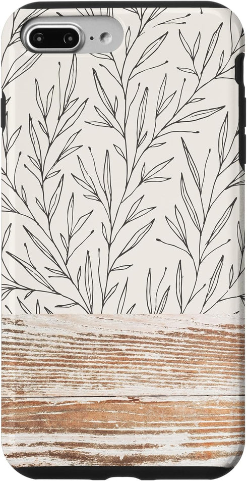 iPhone 7 Plus/8 Plus Boho Rustic Botanical Leaf Pattern Vintage Beige Case...