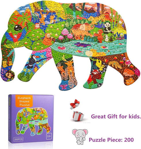 Jigsaw Puzzles for Kids Ages 4-8, 8-10, 10 and Adults 200 Pieces Puzzles Elephant Animal Shaped for Boys and Girls Valentines Day Easter Birthday ...