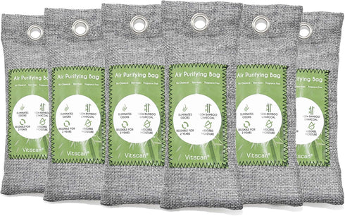 6 Pack Bamboo Charcoal Air Purifying Bag, Activated Charcoal Bags Odor Absorber, Moisture Absorber, Natural Car Air Freshener, Shoe Deodorizer, Od...