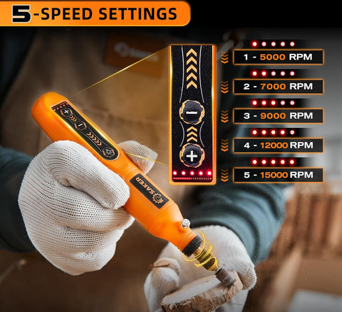 Saker Mini Rotary Tool Kit, Cordless Rotary Tool, 5-Speed, Multi-Purpose 3.7V Power Rotary Tools Kit With 24 Accessories For Engraving,Sanding, Gr...