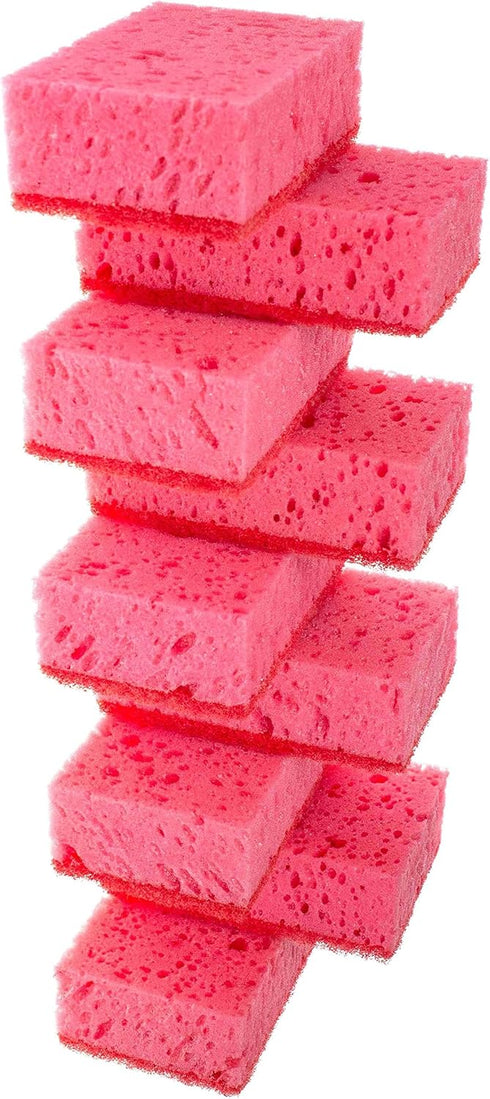 Pink Multi Use Scrub Sponges. Made in Europe. 9 Pack, 4.3x2.8x1.4 inches. Odorless Heavy Duty & Non Scratch Fiber. Durable and Delicate Scrubber f...